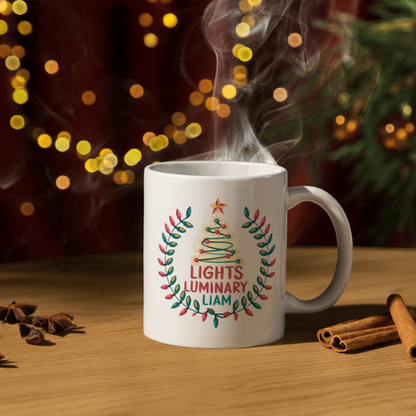 Shop the Personalized Christmas Mug by Lights Luminary Liam - Double-Sided Print for Festive Cheer