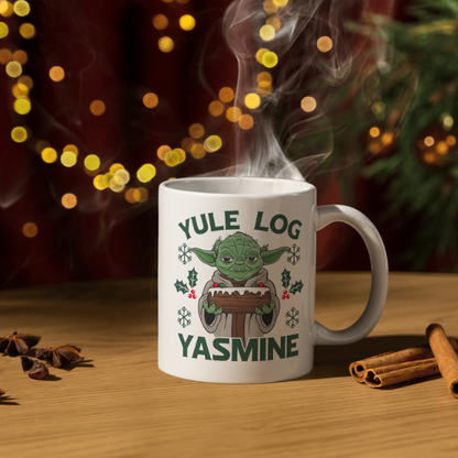 Shop the Personalized Yule Log Yoda Yasmine Christmas Mug - Double-Sided Print