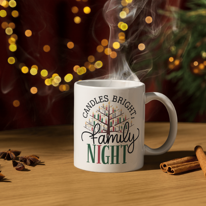 Shop the "Candles Bright, Family Night" Christmas Mug - Double-Sided Print for Festive Gatherings