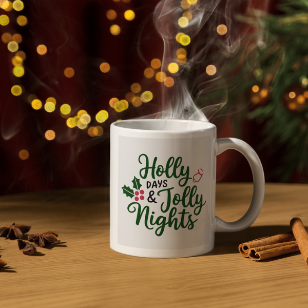 Shop the Festive "Holly Days & Jolly Nights" Christmas Mug - Double-Sided Print