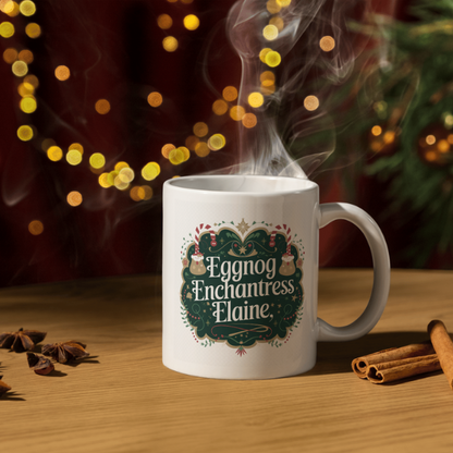 Shop the Personalized Eggnog Enchantress Elaine Christmas Mug – Double-Sided Print