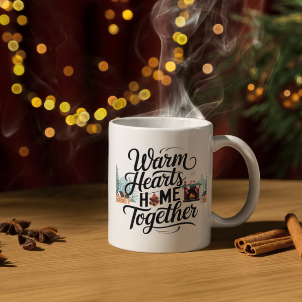 Shop the Family Christmas Mug - "Warm Hearts, Home Together" Design, Double-Sided Print