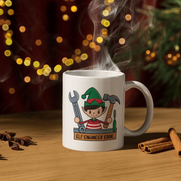 Shop Personalized Elf Engineer Eddie Christmas Mug – Double-Sided Print