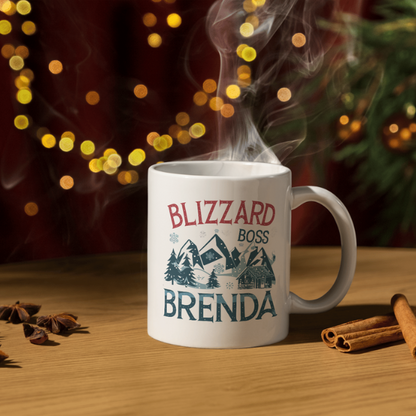 Shop the Personalized Blizzard Boss Brenda Christmas Mug – Double-Sided Print