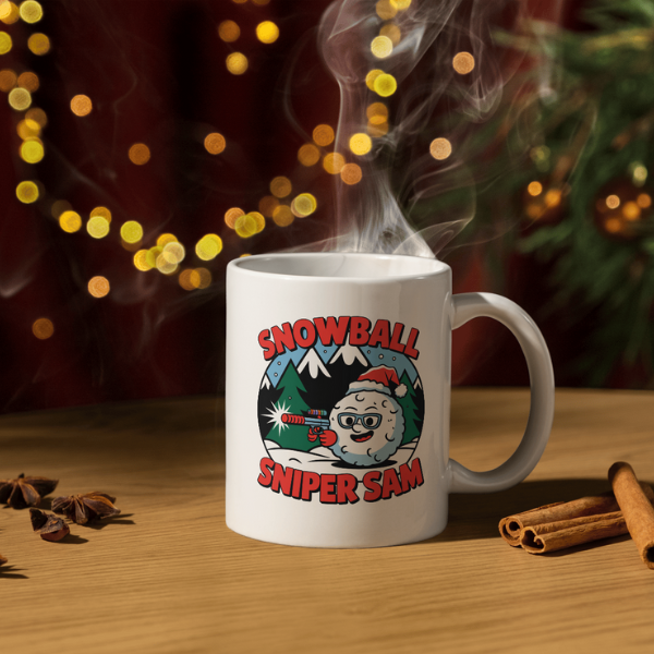 Shop the Personalized "Snowball Sniper Sam" Christmas Mug - Double-Sided Print