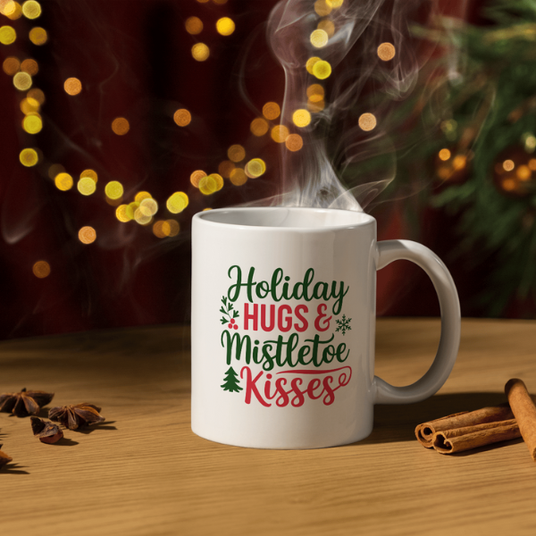 Shop Festive Family Christmas Mug - Holiday Hugs & Mistletoe Kisses Design, Double-Sided Print