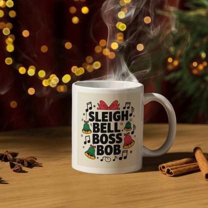 Shop the Personalized "Sleigh Bell Boss Bob" Christmas Mug - Double-Sided Print