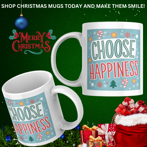 Shop the "Choose Happiness" Christmas Mug - Perfect Holiday Gift for Coffee Lovers