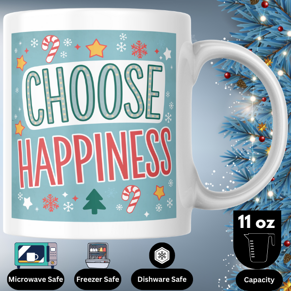 Shop the "Choose Happiness" Christmas Mug - Perfect Holiday Gift for Coffee Lovers