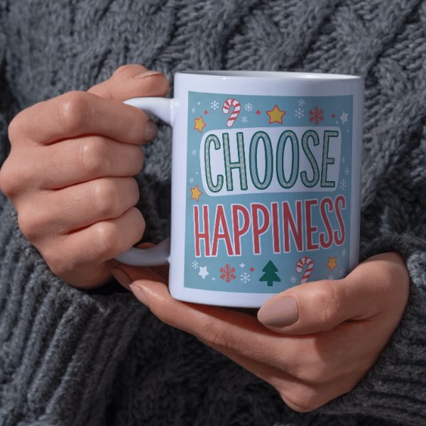 Shop the "Choose Happiness" Christmas Mug - Perfect Holiday Gift for Coffee Lovers