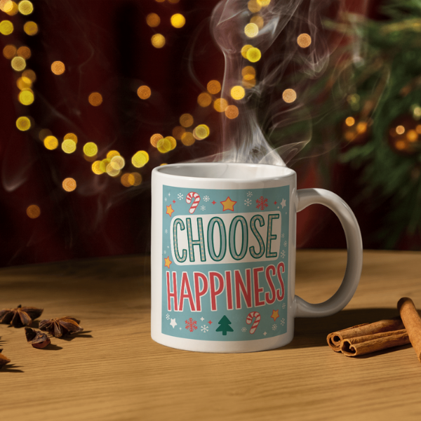 Shop the "Choose Happiness" Christmas Mug - Perfect Holiday Gift for Coffee Lovers