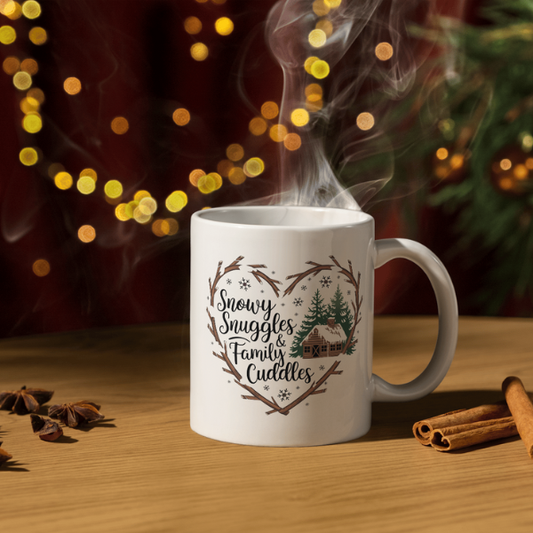 Shop the Snowy Snuggles & Family Cuddles Christmas Mug - Double-Sided Print for Festive Cheer