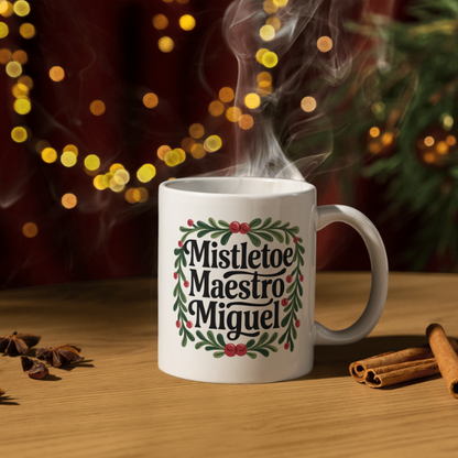 Shop the Personalized Mistletoe Maestro Miguel Christmas Mug - Double-Sided Print