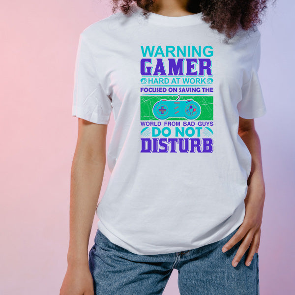 Warning: Gamer Hard at Work T-Shirt | Premium Gaming Gear