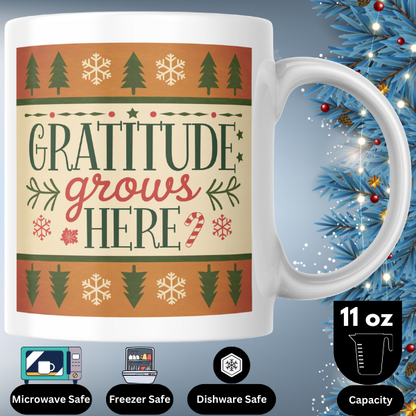 Shop the "Gratitude Grows Here" Christmas Mug - Perfect Holiday Gift for Coffee Lovers