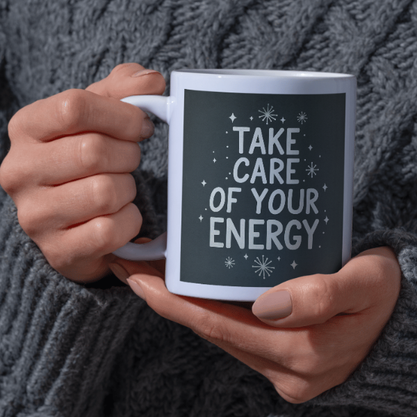 Shop the "Take Care of Your Energy" Christmas Mug - Perfect Holiday Gift for Coffee and Tea Lovers