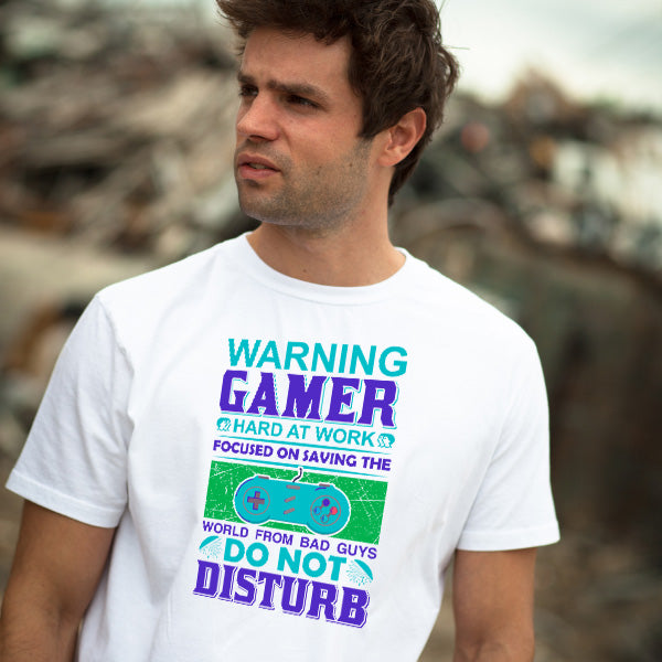 Warning: Gamer Hard at Work T-Shirt | Premium Gaming Gear