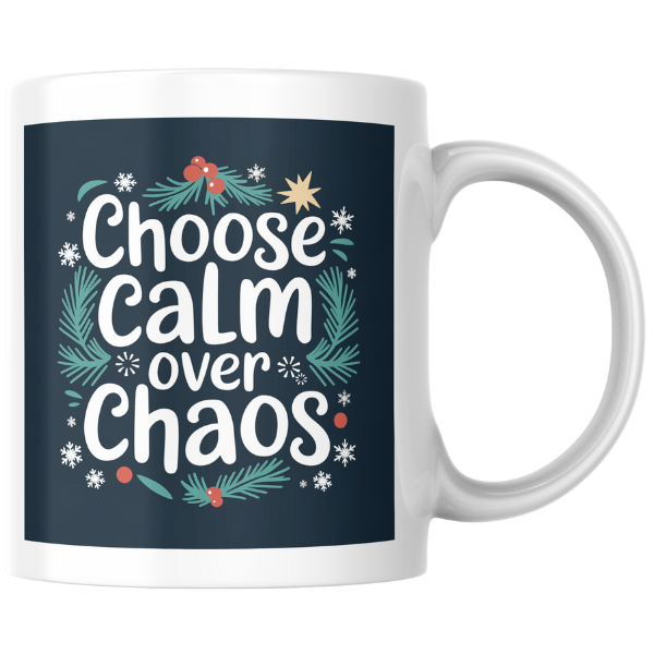 Shop the "Choose Calm Over Chaos" Christmas Mug - Perfect for Holiday Relaxation and Festive Cheer